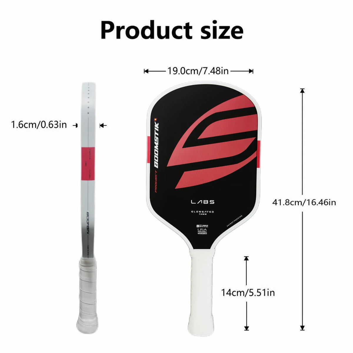 LABS Boomstk Pickleball Paddle – Elongated Design, 16mm Core, Pure Foam